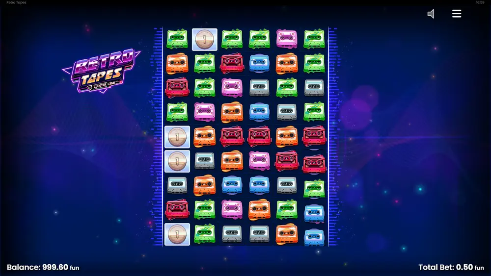 Retro Tapes cassette symbols in different colors across the game grid